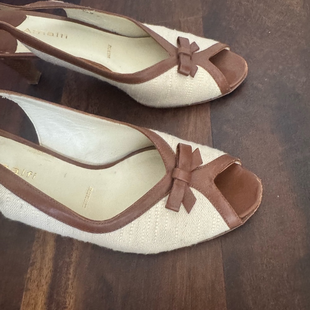 Amalfi Cream and Brown Wedge Peep-Toe Shoes